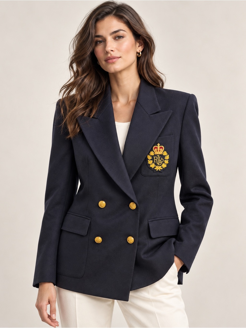 Vintage Lauren Ralph Lauren Navy Double Breasted Crest Blazer Gold Buttons Sz 6